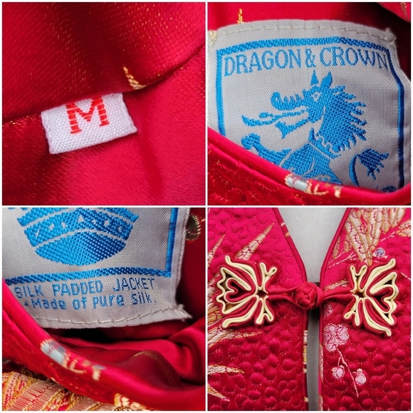 100% Silk Cheongsam Qipao Reversible Red Burgundy Floral Oriental Padded Vest Md - Picture 7 of 9